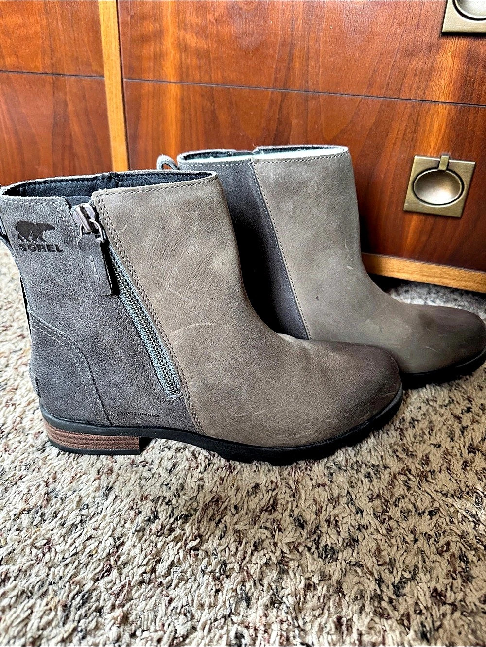 Sorel Joan Rhapsody Zip Wedge Boot Gray Ankle Boots